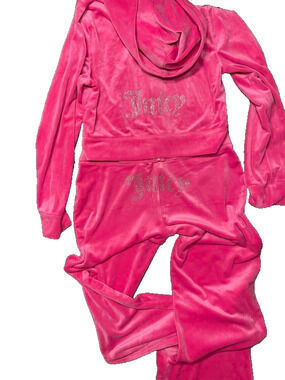 Juicy Couture Y2K Velvet Velour Rhinestone Hot Pink Track Suit Hoodie Women’s L